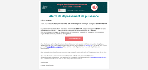 Notification alerte dépassement de la puissance électrique souscrite