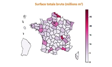 Map of France, building density by region.