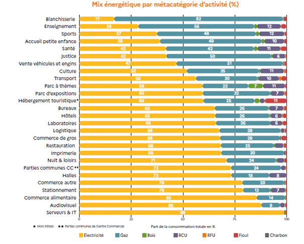 Energy mix graph activity sectors France.