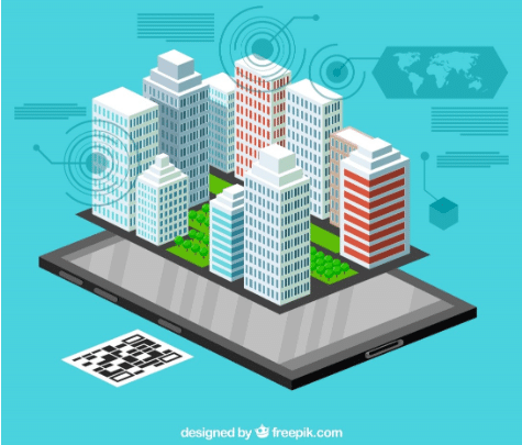 3D illustration of smart city on tablet.