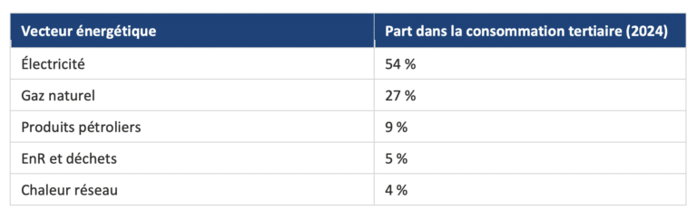 Part dans la consommation tertiaire (2024) par flux d'énergie
